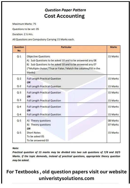 FYBAF Cost Accounting Paper Pattern 2023 – Mumbai University