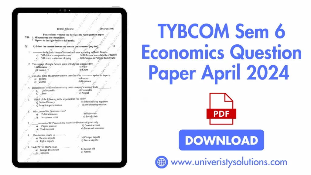 TYBCOM Sem 6 Economics Question Paper April 2024