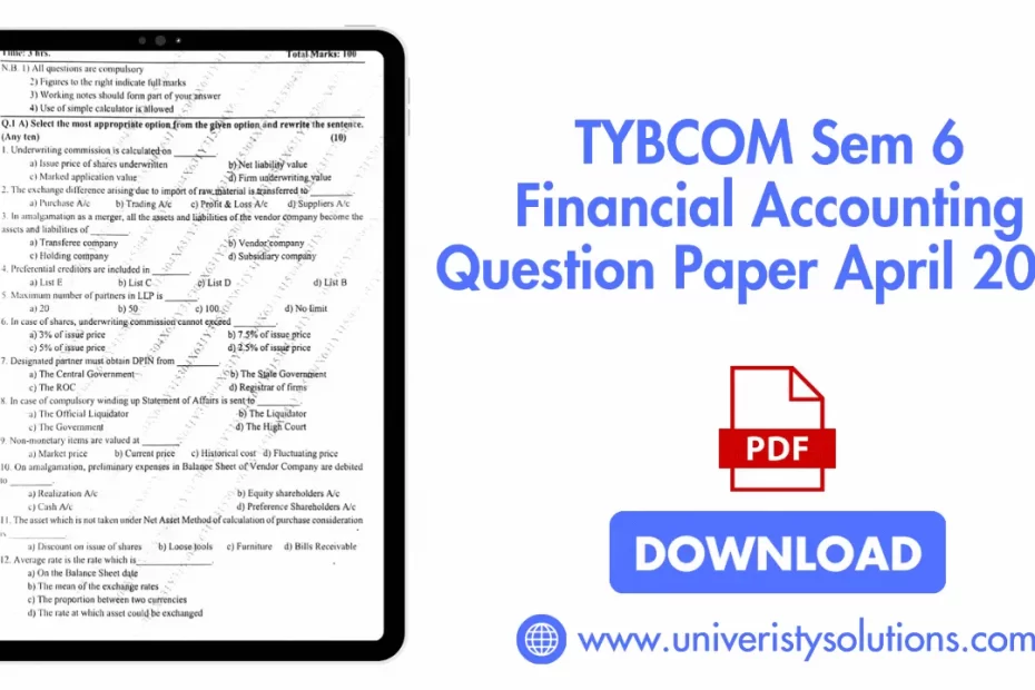 TYBCOM Sem 6 Financial Accounting Question Paper April 2024