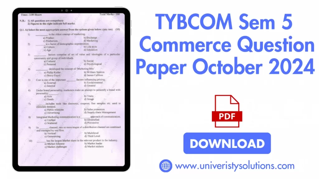 TYBCOM Sem 5 Commerce Question Paper Oct 2024