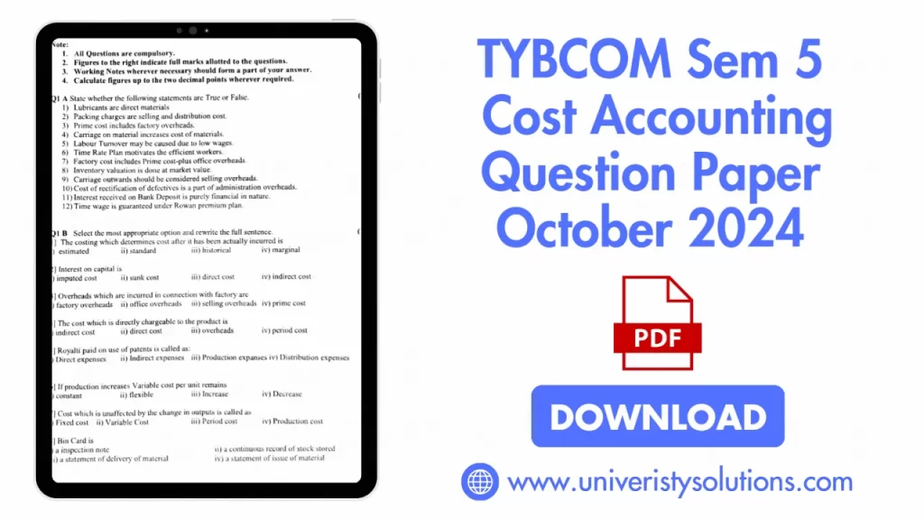 TYBCOM Sem 5 Cost Accounting Question Paper Oct 2024